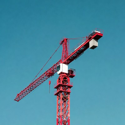 Red Tower Crane Against Blue Sky