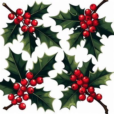 Holly Leaves and Berries Illustration