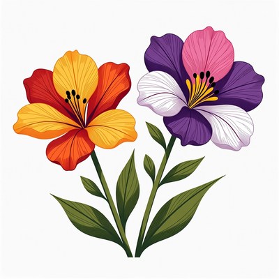 Orange and Purple Hibiscus Flowers Illustration