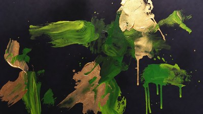 Abstract Green Gold Paint Splatter