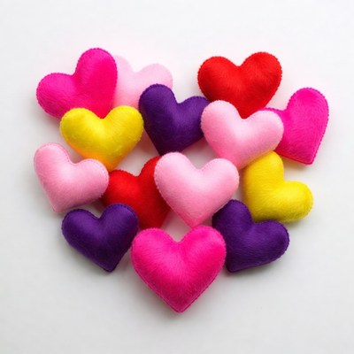 Colorful Felt Hearts on White Background
