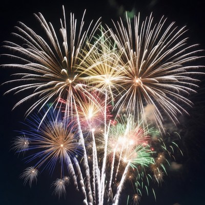 Colorful Fireworks Exploding in Night Sky