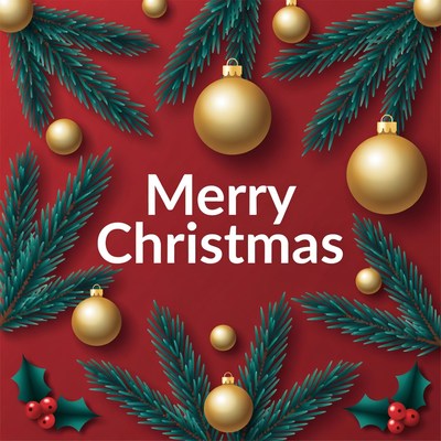 Merry Christmas Gold Ornaments Holly