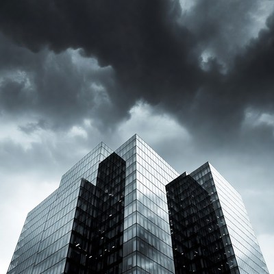 Modern Skyscraper Under Dark Storm Clouds
