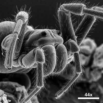 Close-up black and white spider