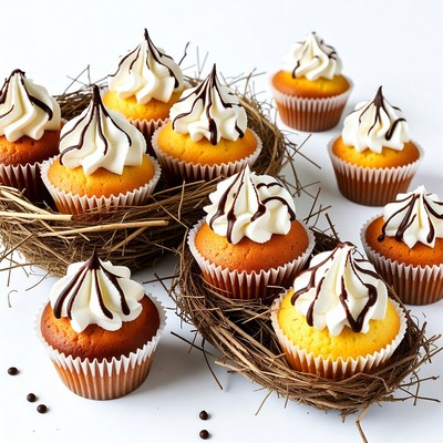 Cupcakes with Whipped Cream in Nests