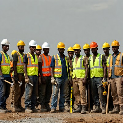 Group of construction workers in vests