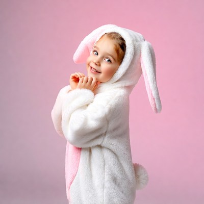 Girl in white bunny costume