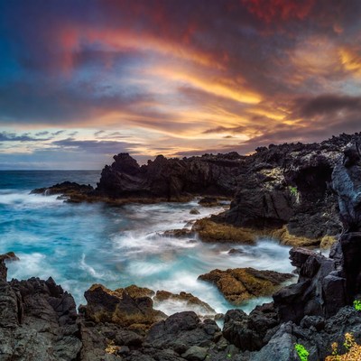 Dramatic Volcanic Coast Sunset Waves