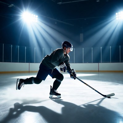 Hockey player skating with puck