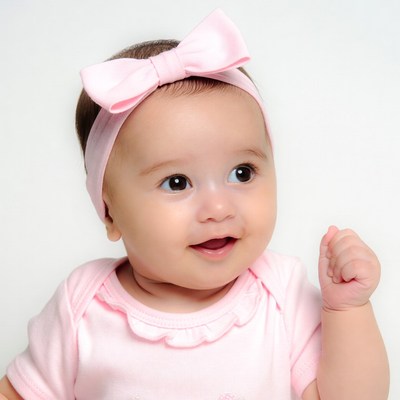 Baby girl with pink bow headband