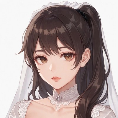 Anime bride with ponytail and veil