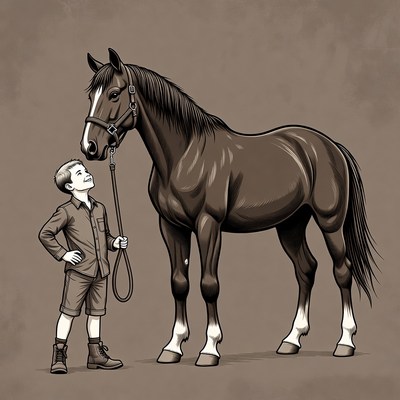 Boy holding horse lead