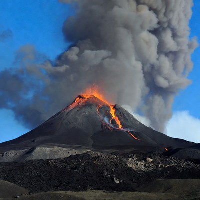 Erupting Volcano with Lava and Ash