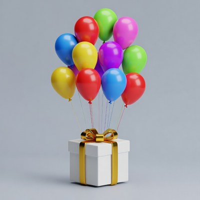 Colorful Balloons on Gift Box