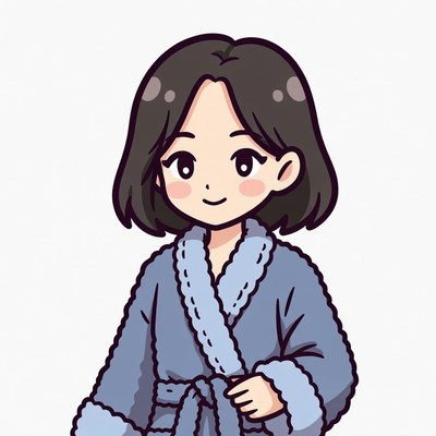 Anime girl in blue bathrobe