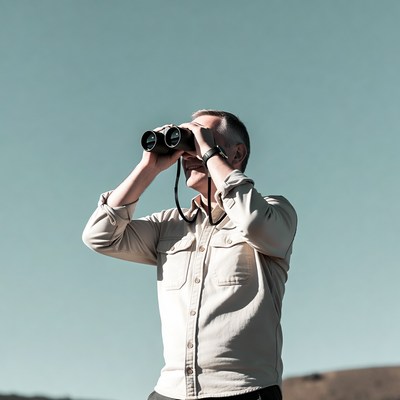 Man using binoculars outdoors