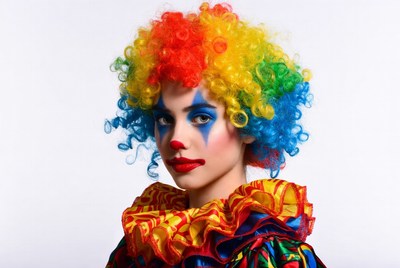 Woman in colorful clown costume