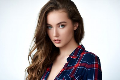 Beautiful woman in plaid shirt