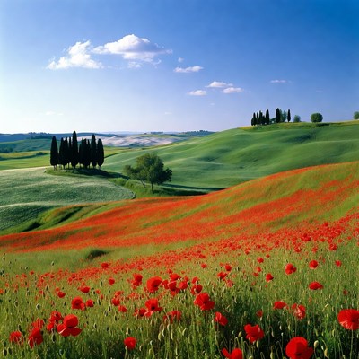 Poppy Fields and Cypress Trees Tuscany