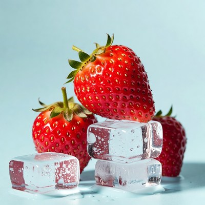 Strawberries on Ice Cubes