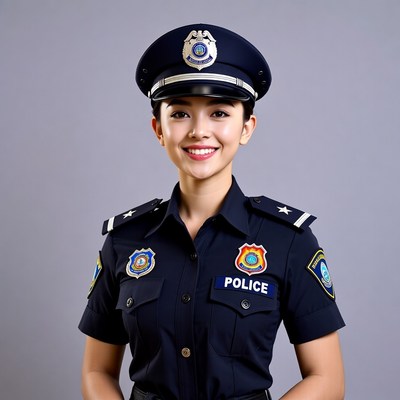 Asian woman in police uniform