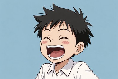 Anime boy laughing happily