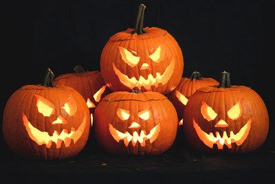 Stack of Carved Jack-o-Lanterns