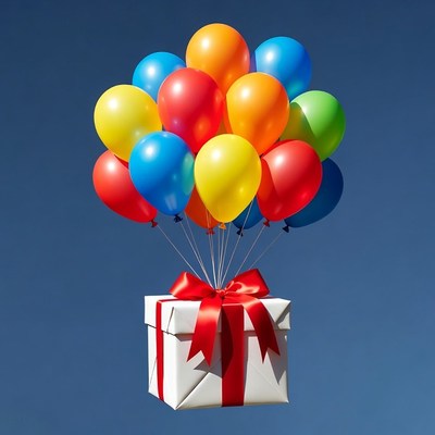 Gift Box with Colorful Balloons