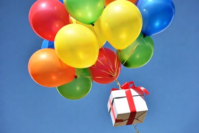 Colorful Balloons Lifting Gift Box