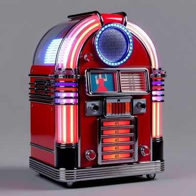 Red Retro Jukebox with Dancing Woman