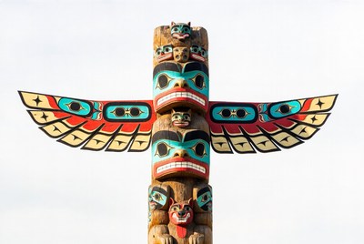 Colorful Totem Pole with Eagle Wings