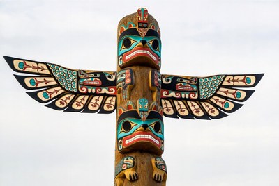 Colorful Totem Pole Eagle Carving