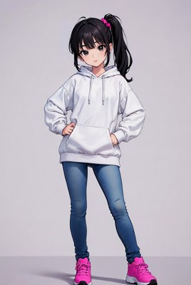Anime girl in hoodie and jeans