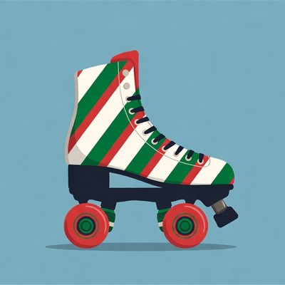 Red Green Striped Roller Skate