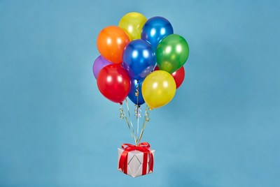 Colorful Balloons on Gift Box