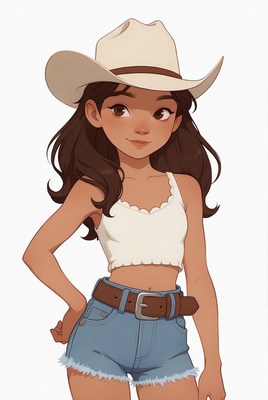 Cowgirl girl in white hat