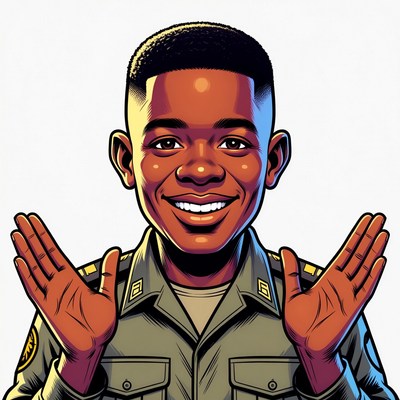 Smiling African-American boy in military uniform