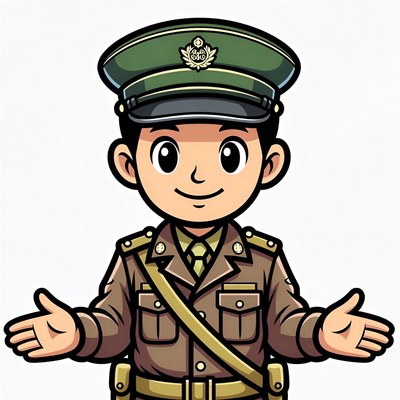 Cartoon Asian boy in military uniform