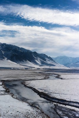Snowy Mountains with Winding River