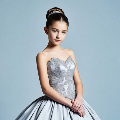 Girl in silver lace ball gown
