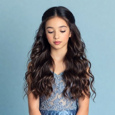 Girl in blue lace dress
