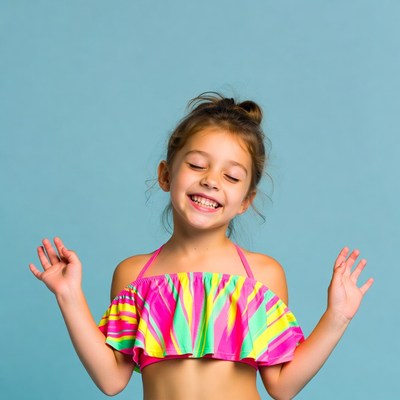 Happy girl in colorful swimsuit