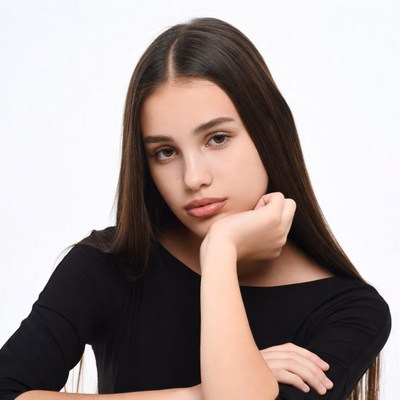 Teen girl posing with hand on chin