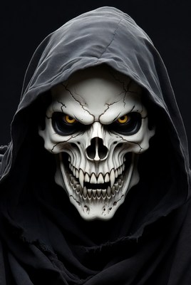 Skull in Hood with Glowing Eyes