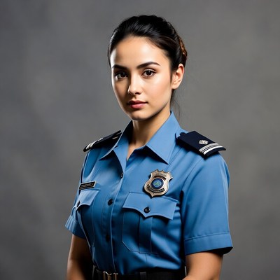 Asian woman in police uniform