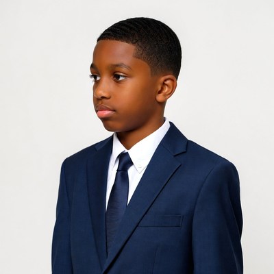 African-American boy in navy suit