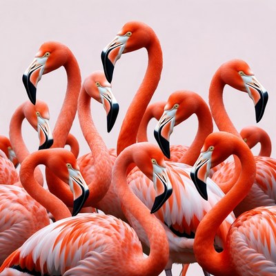 Flock of pink flamingos