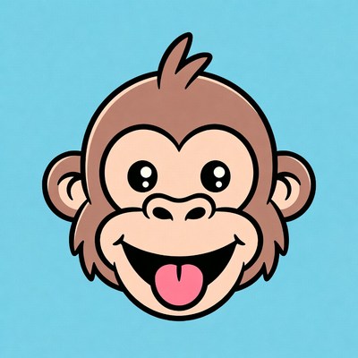 Cartoon monkey smiling on blue background