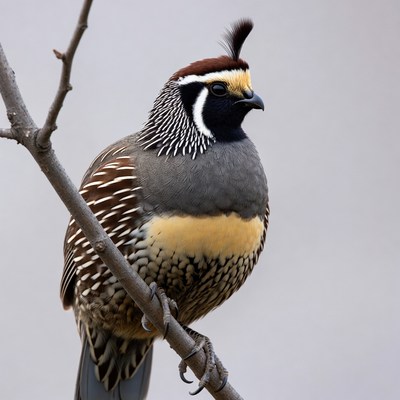 California Quail perched on branch